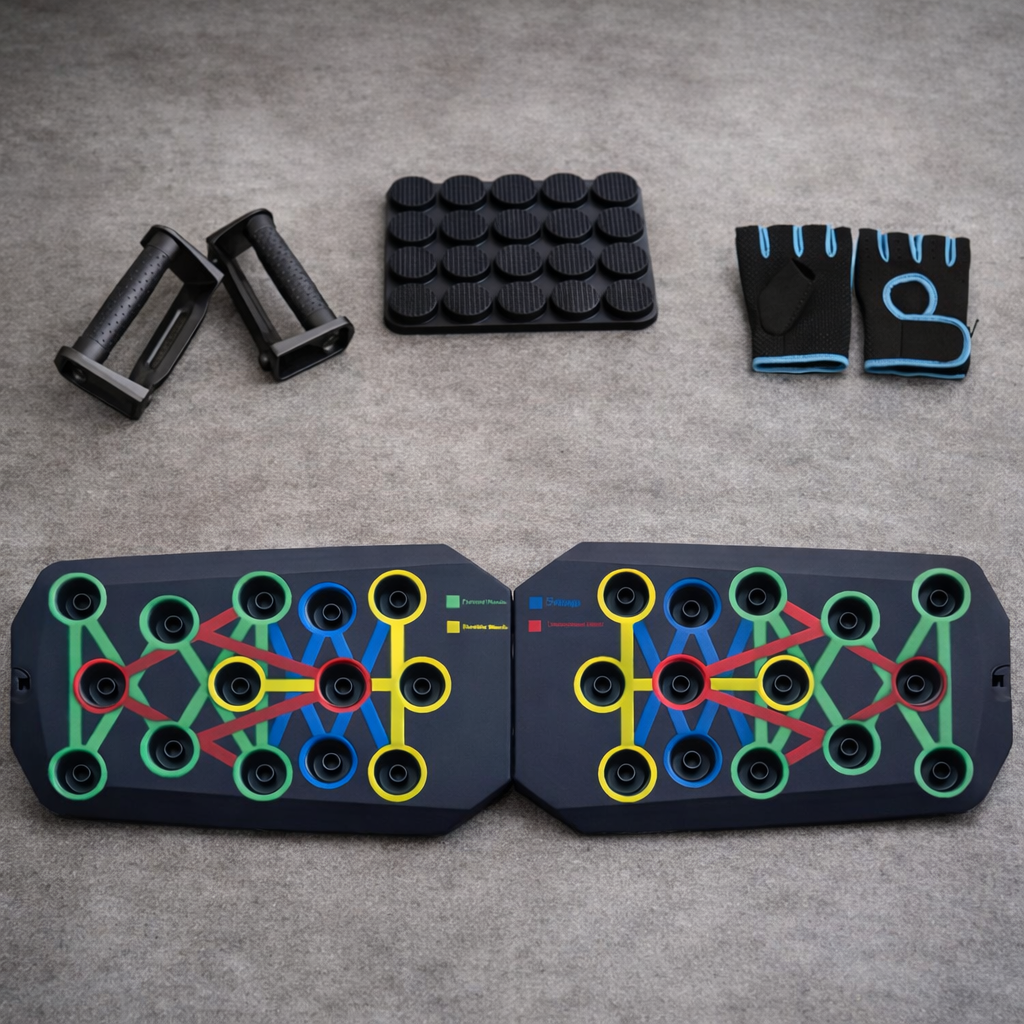 Push up board with workout gloves for home fitness training