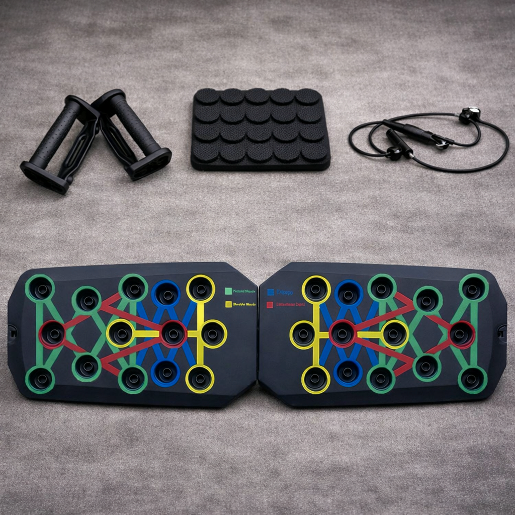 Push up board with tension rope for strength training exercises
