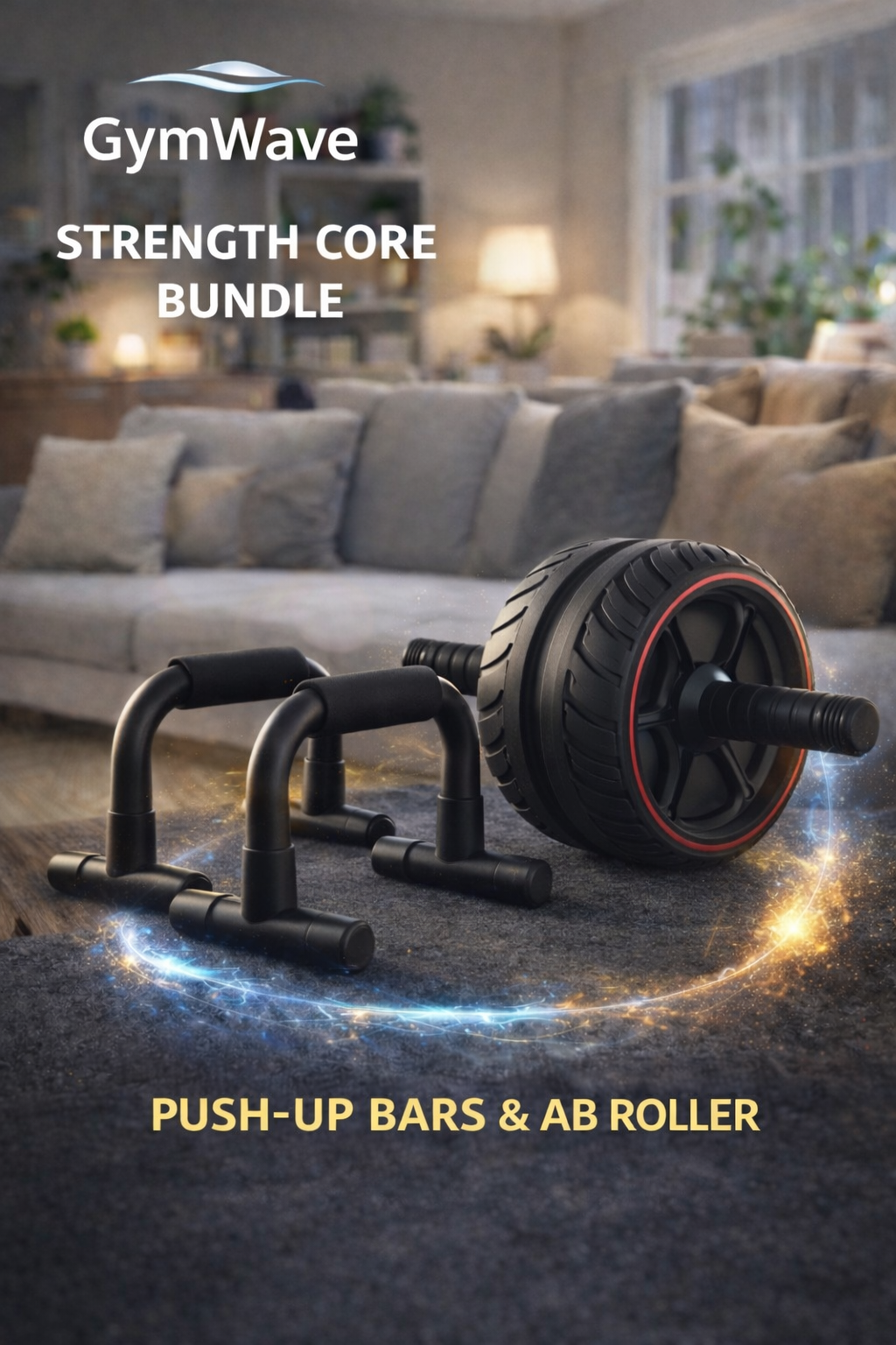 Push up bar and ab roller bundle for core strength and full body home workouts
