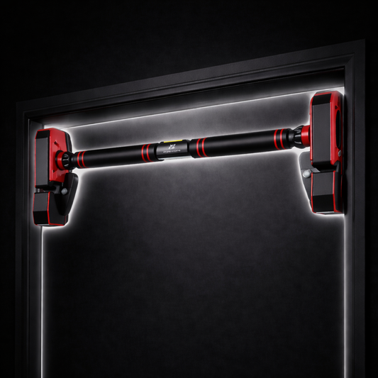 Screw-free doorway pull-up bar designed for easy installation and strength training at home, providing a secure grip for pull-ups, chin-ups, and upper body workouts without the need for drilling or permanent fixtures.