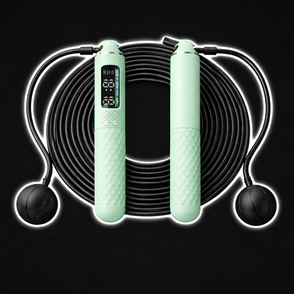 Smart jump rope with USB rechargeable handle and built-in counter designed for cardio workouts, calorie tracking, and fitness training.