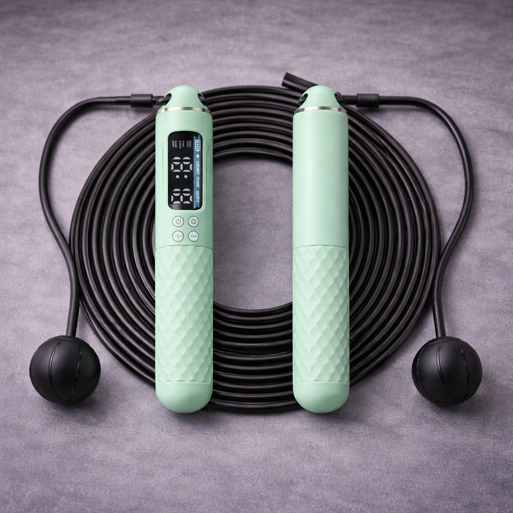 Green smart USB jump rope with digital tracking