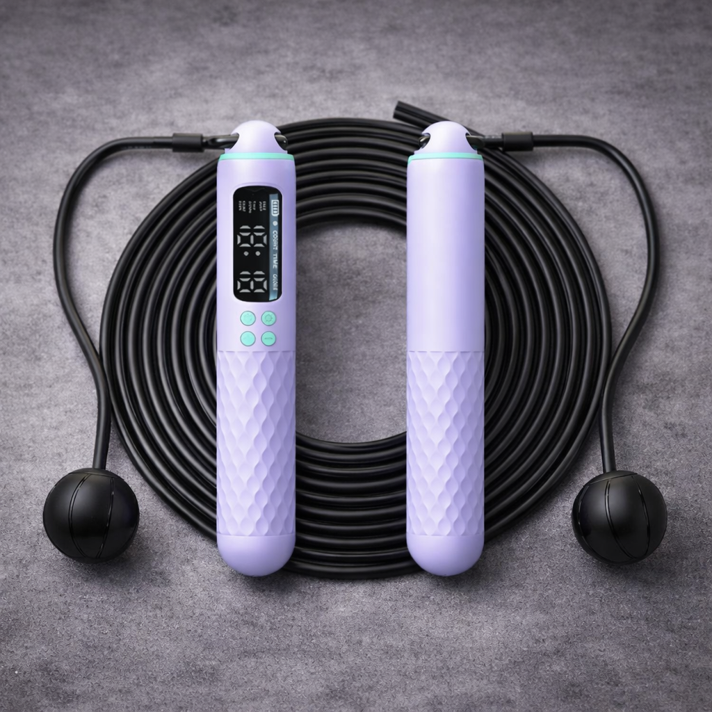 Purple smart USB jump rope for cardio and fitness workouts