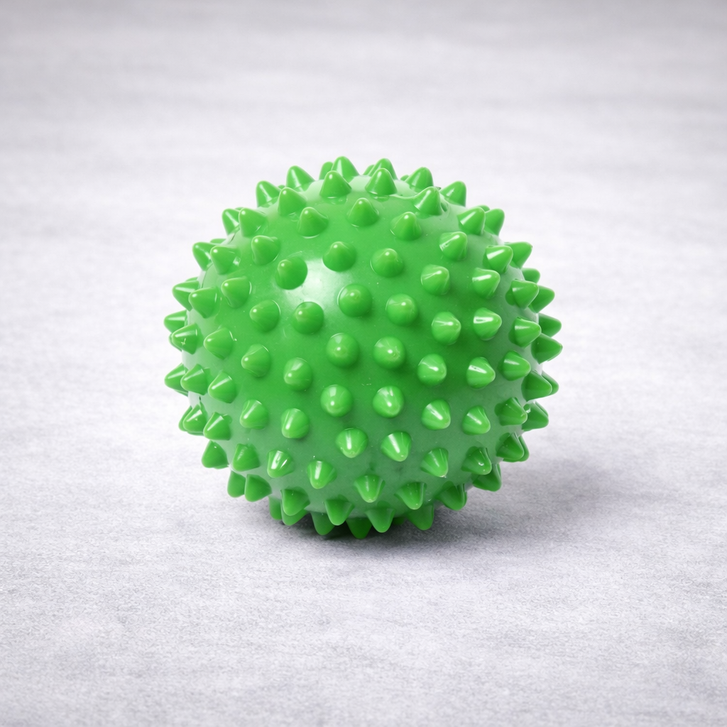 Green spiked massage ball for muscle tension relief