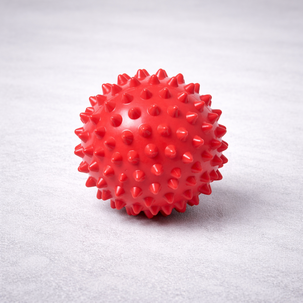 Red spiked massage ball for muscle recovery