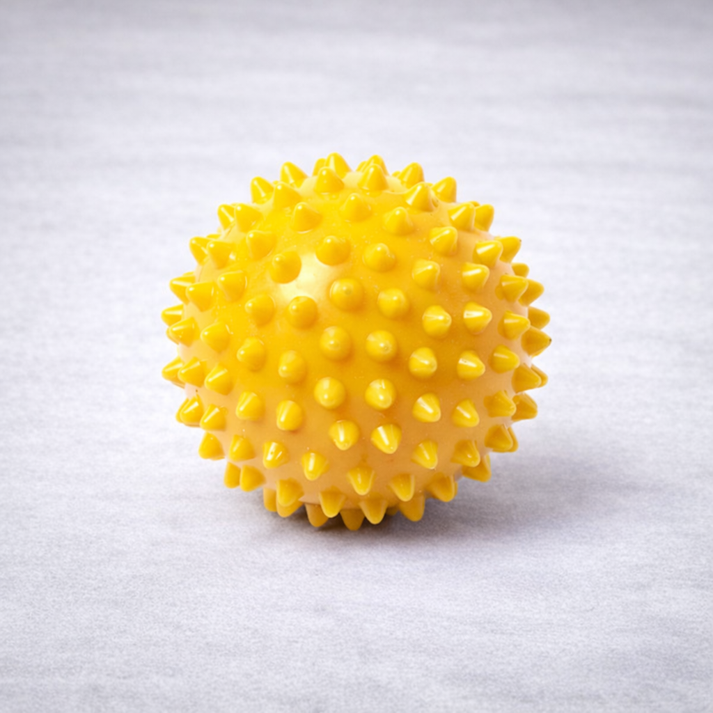 Yellow spiked massage ball to be used for massage and physiotherapy