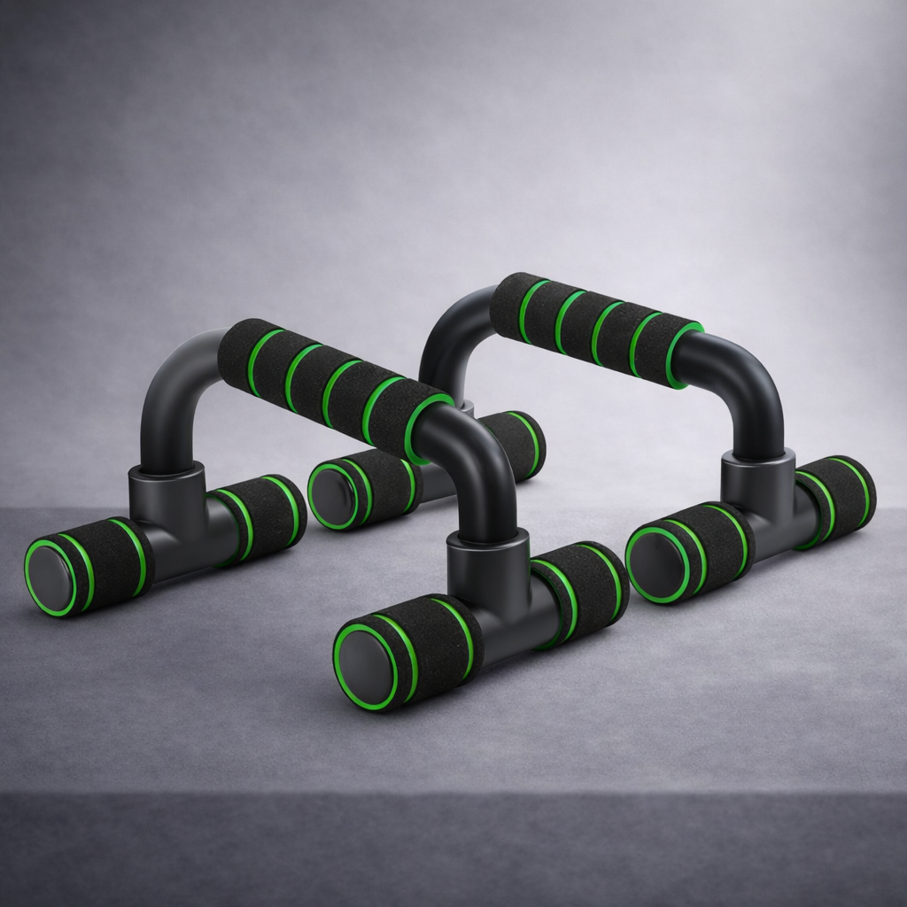 U-shaped pushup bars in green for strength and stability training
