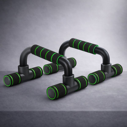 U-shaped pushup bars in green for strength and stability training
