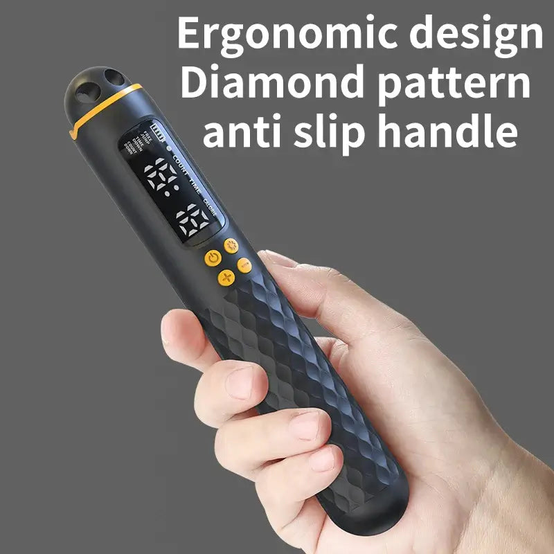 USB Rechargeable Smart Jump Rope – Electronic Fitness Rope with Digital Counter showing ergonomic design and anti-slip handle.