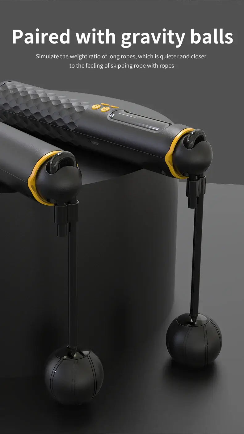 USB Rechargeable Smart Jump Rope – Electronic Fitness Rope with Digital Counter showing gravity balls for balanced skipping.