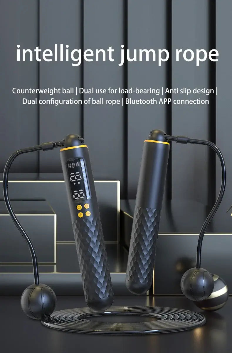 USB Rechargeable Smart Jump Rope – Electronic Fitness Rope with Digital Counter featuring intelligent design and Bluetooth APP connection.