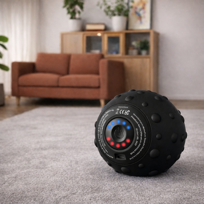 Black vibrant massage ball on a home friendly enviroment