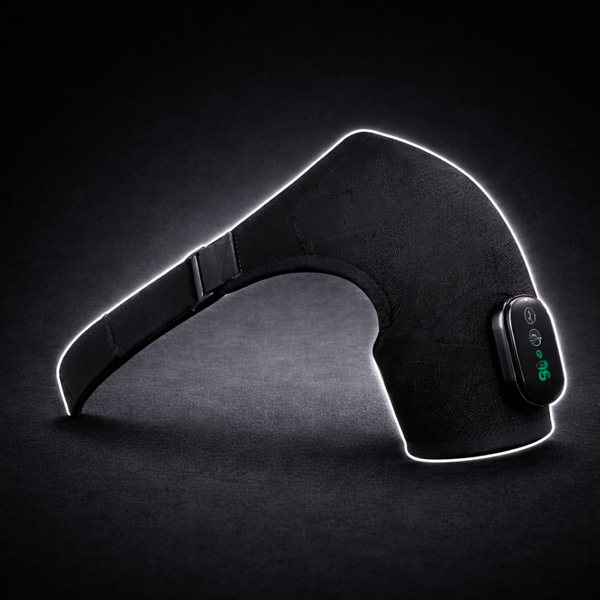Wireless heated shoulder massager with dual heat and vibration therapy designed to relieve shoulder tension, reduce muscle stiffness, and improve comfort through soothing cordless heat and targeted massage treatment.