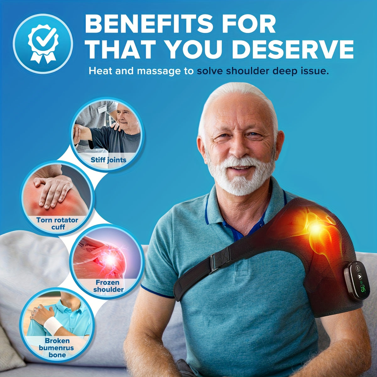 Vibration massage feature in action on shoulder muscles