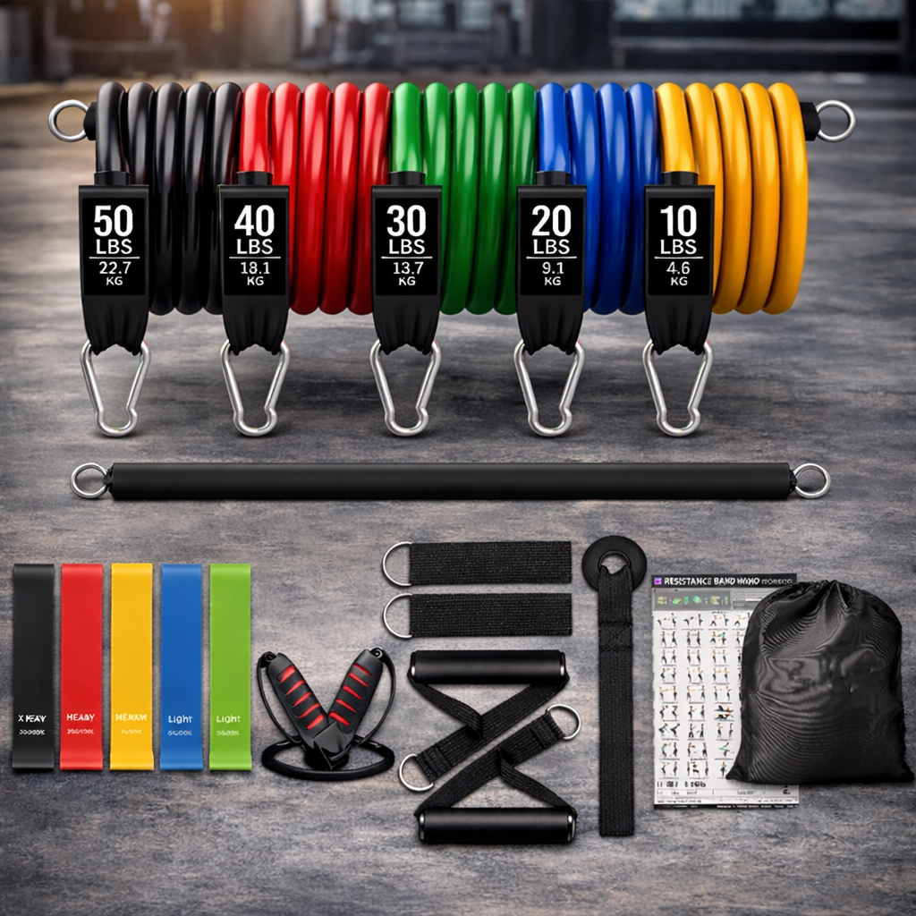 150lbs resistance bands set with workout bar 18 pieces
