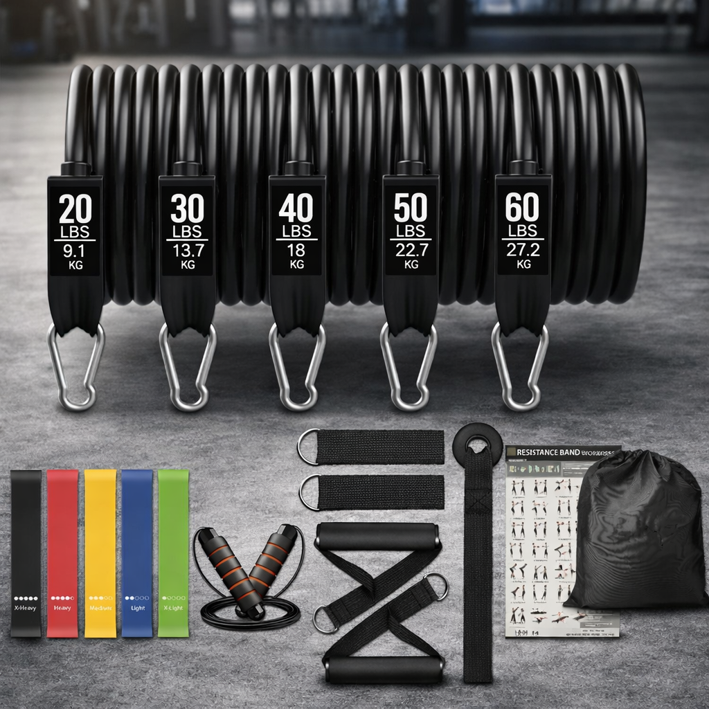 250lbs resistance bands workout bar set 19 pieces