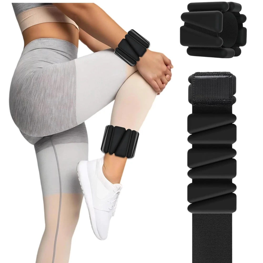 Close-up of adjustable ankle weight on leg