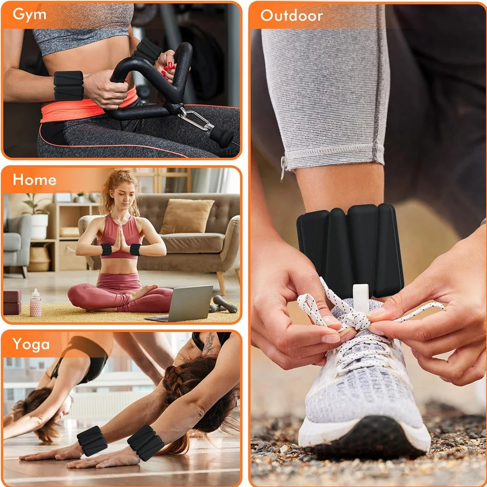 Woman using wrist and ankle weights during yoga,workout,outdoor