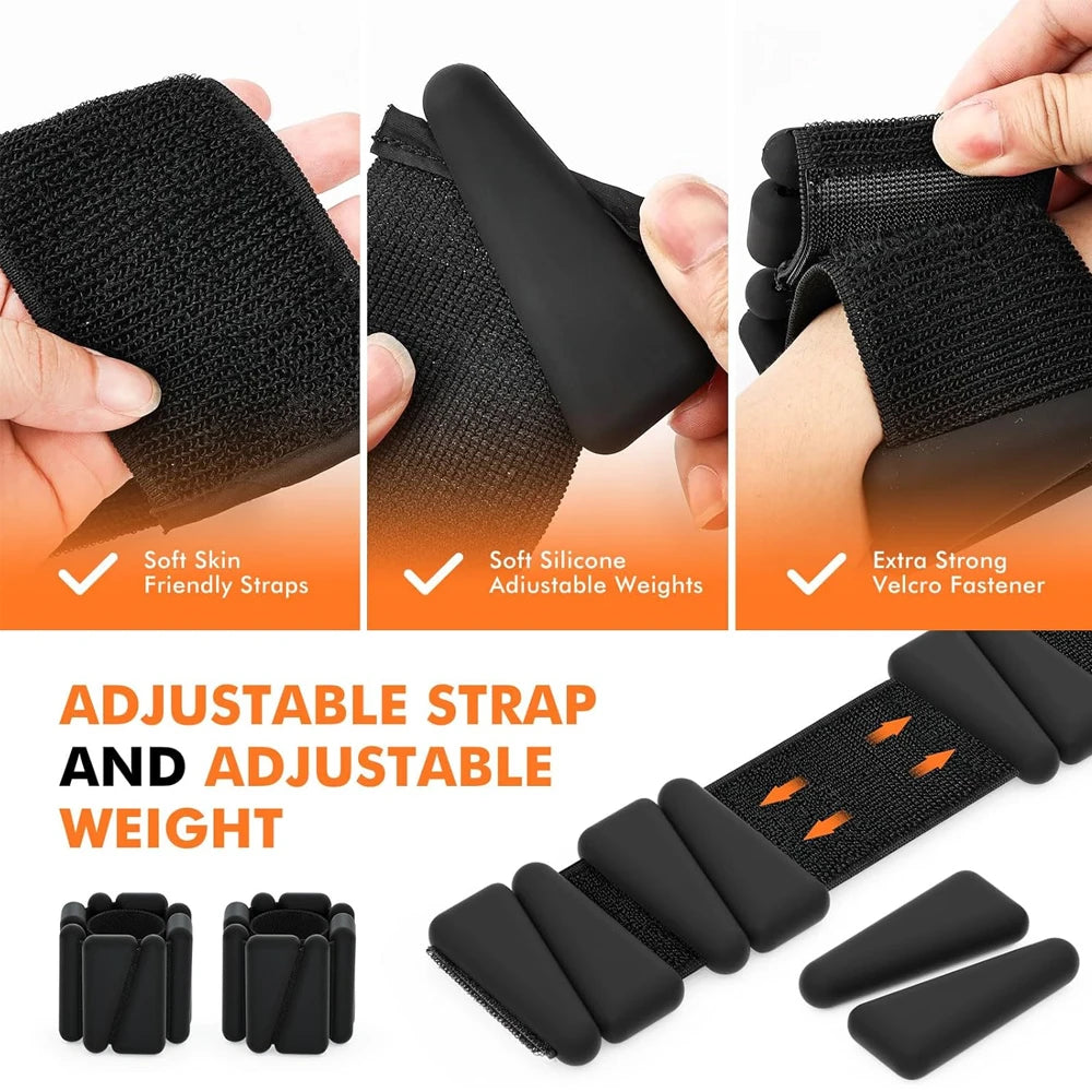 Person exercising with adjustable wrist and ankle weights