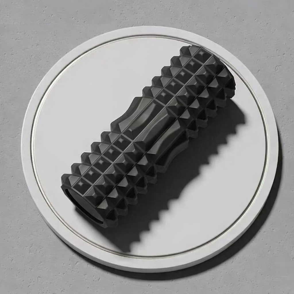 Yoga foam roller black for core and back muscle therapy