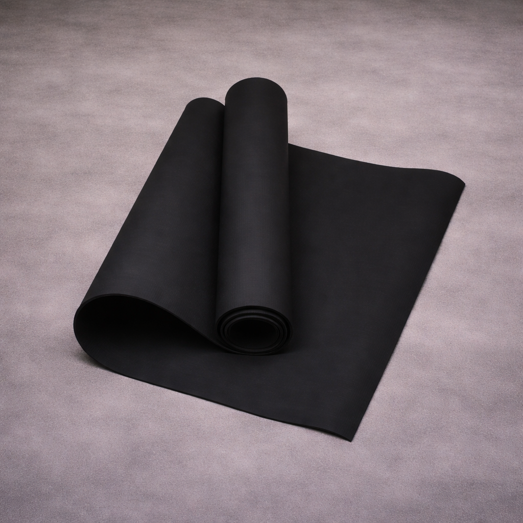 Black yoga mat with non slip surface for training
