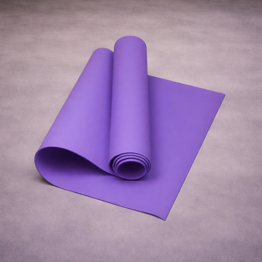Purple yoga mat for yoga fitness and floor exercises